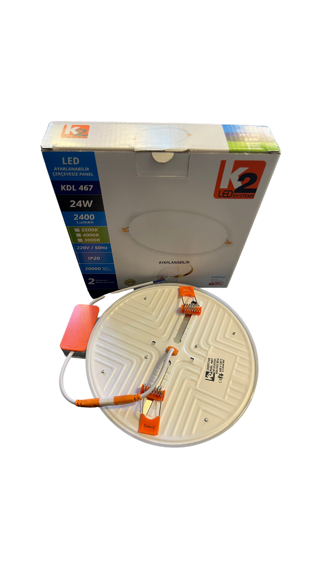K2 KDL467 Ayarlanabilir Çerçevesiz Sıva Altı Led Panel 24W Beyaz Işık