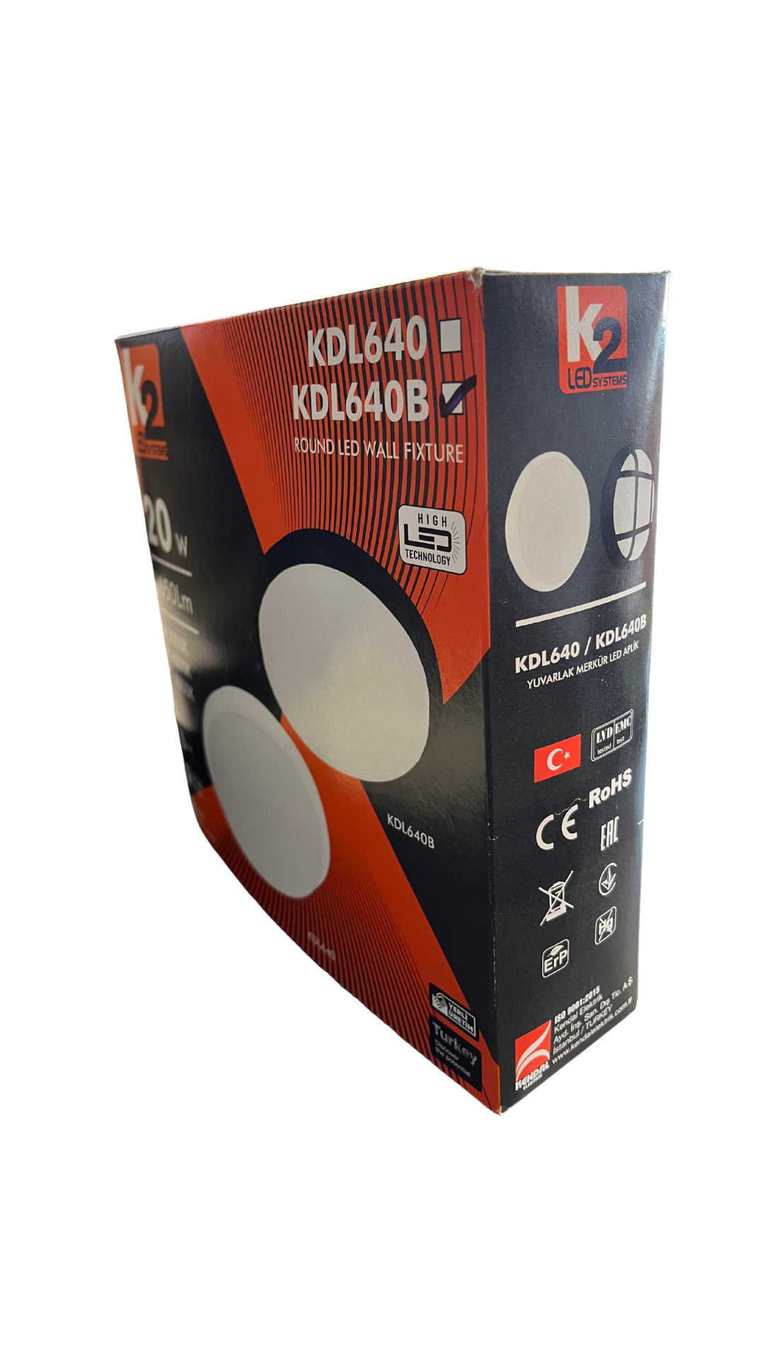 K2 - KDL640B Merkür Led Aplik 20W Siyah Kasa Beyaz Işık