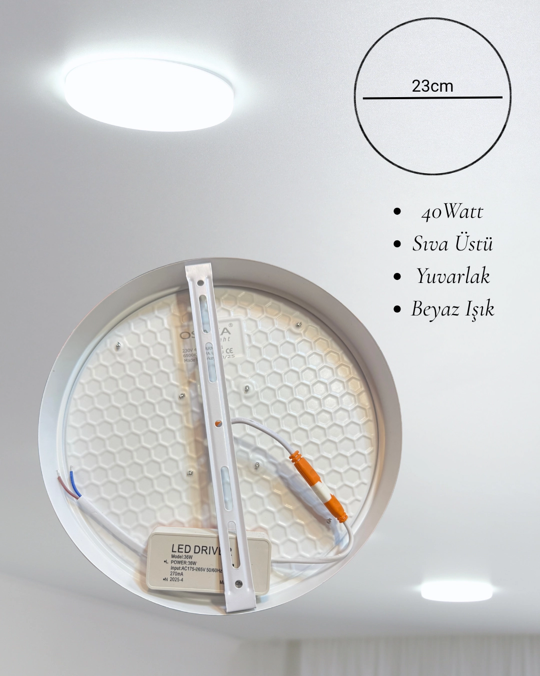 Osaka Sıva Üstü Yuvarlak Led Armatür 40W Beyaz Işık