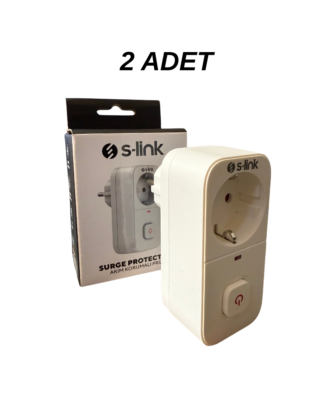 S-Link SL-010 Anahtarlı Akım Korumalı Tekli Priz 16A/250V 750 Joule - 2’li Paket