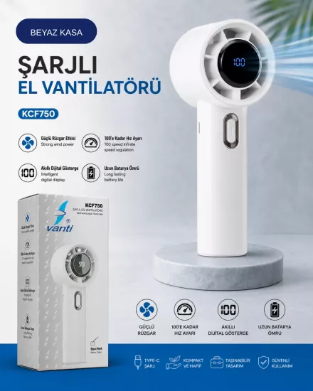 Vanti KCF750 Şarjlı El Vantilatörü Beyaz 