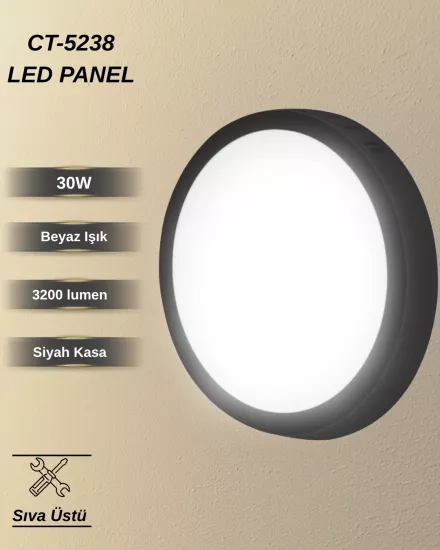 Cata CT-5238 Sıva Üstü Led Panel 30W Siyah Kasa Beyaz Işık