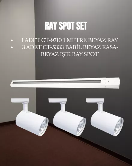 Cata Babil Ray Spot Set | 3 Adet CT-5333 Beyaz Kasa Beyaz Işık  Spot + 1 adet CT-9710 Ray