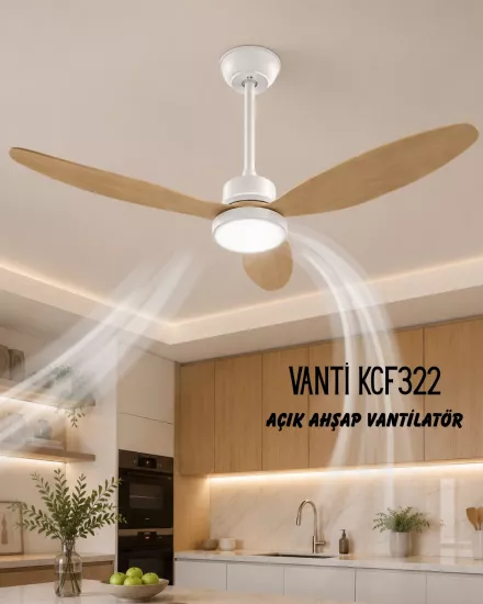 Vanti KCF322 Dekoratif Tavan Vantilatörü Açık Ahşap 