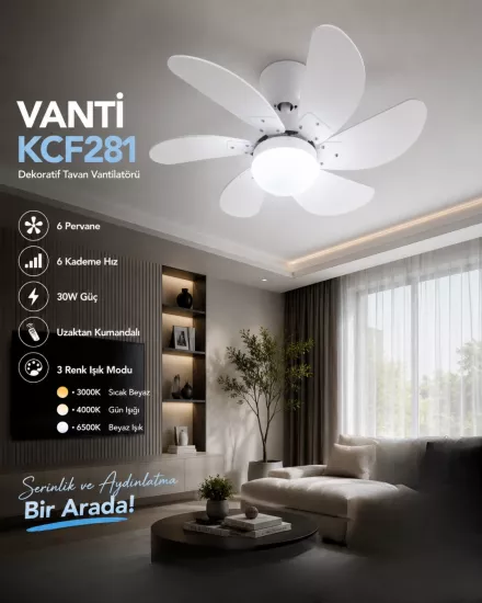 Vanti KCF281K Dekoratif Tavan Vantilatörü Beyaz 