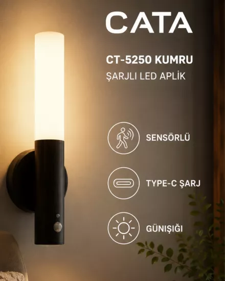 Cata CT-5250 Kumru Şarjlı Led Aplik Günışığı - Siyah Kasa