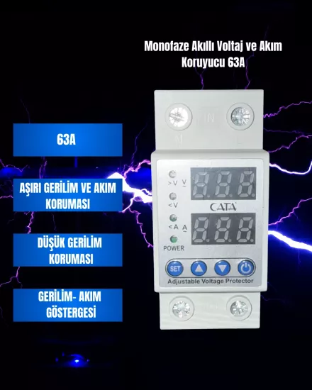Cata CT-9198 Monofaze Akıllı Voltaj ve Akım Koruyucu 63A