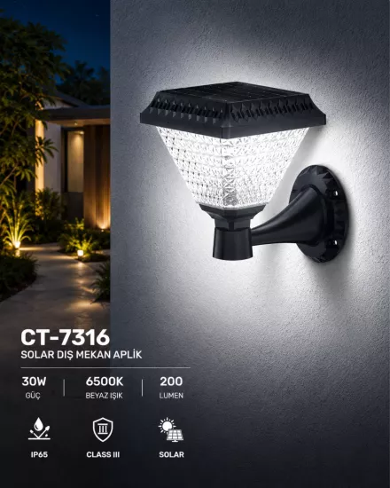 Cata CT-7316 Solar Led Aplik 30W Beyaz Işık 