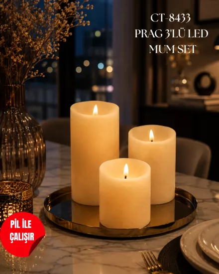 Cata CT-8433 Prag 3’lü Mum Set Günışığı