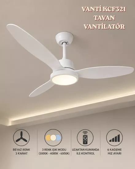 Vanti KCF321 Dekoratif Tavan Vantilatör Beyaz 