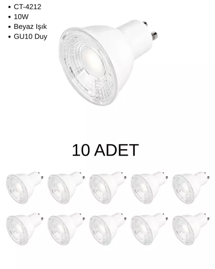 Cata CT-4212 Led Ampul 10W GU10 Duy Beyaz Işık - 10’ lu Paket 