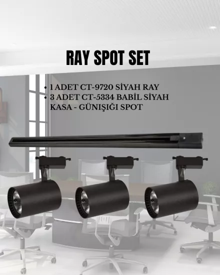 Cata Babil Ray Spot Set | 3 Adet CT-5334 Siyah Kasa Günışığı Spot + 1 adet CT-9720 Ray