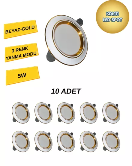 K2 KDL111 Beyaz-Gold Kasa Üç Fonksiyonlu Spot 5W -10’lu Paket