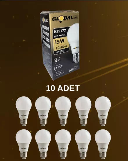 Global KES172 Led Ampul 15W Beyaz Işık - 10’lu Paket 