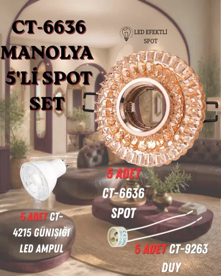 Cata Manolya Spot Set(5 Adet CT-6636 Spot+ 5 Adet Ct-4215 Günışığı+ 5 Adet CT-9263 Duy)
