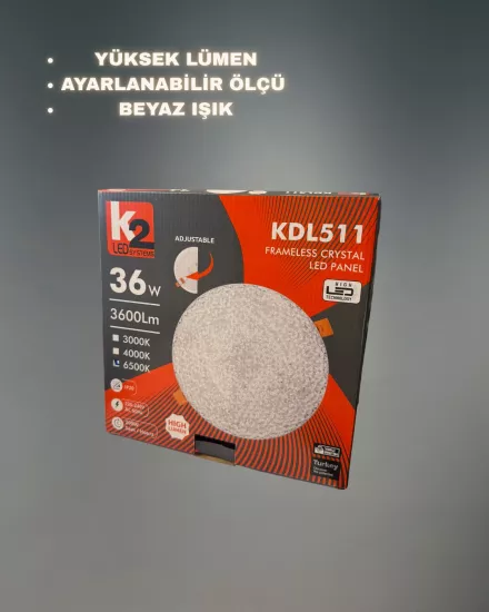 K2 KDL511 Ayarlanabilir Kristal Sıva Altı Led Panel 36W Beyaz Işık 