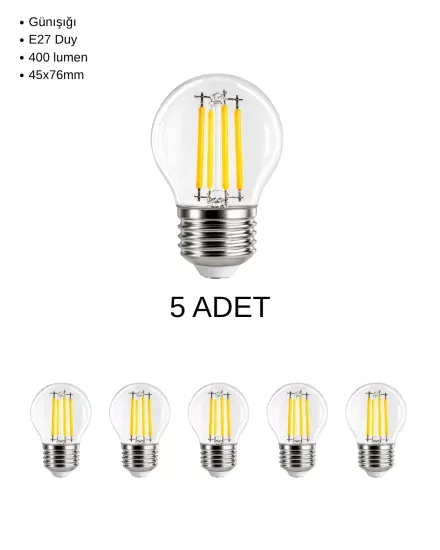 Cata CT-4288 Led G45 Filament Ampul 4W Günışığı - 5’li Paket 