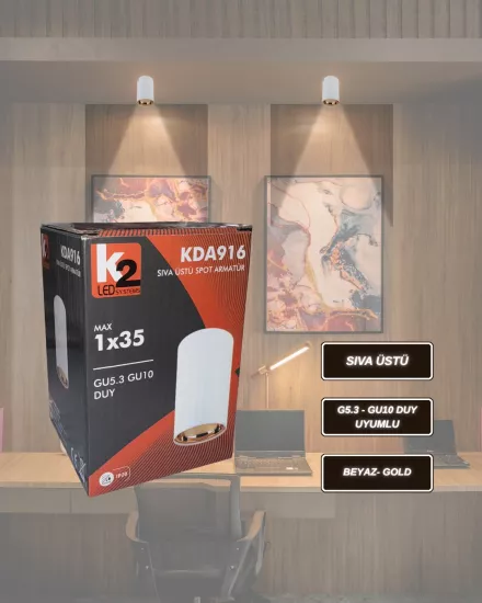K2 KDA916 Metal Sıva Üstü Yuvarlak Spot Armatür Beyaz- Rose Gold 