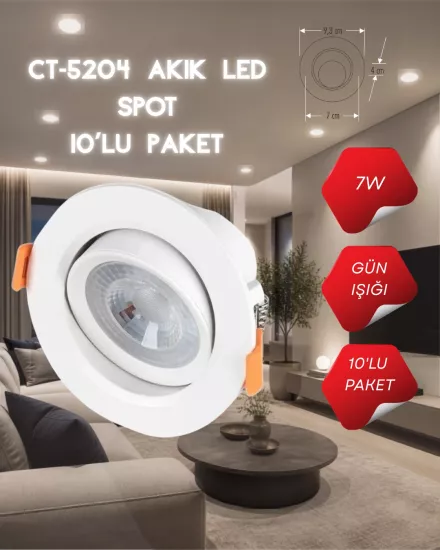 CT-5204 Akik Led Spot 7W Beyaz Kasa Günışığı - 10’lu Paket 