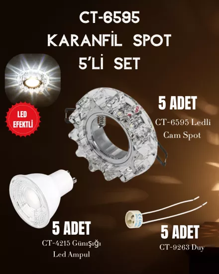 Cata Karanfil Spot Set ( 5 Adet CT-6595 Spot+ 5 Adet CT-4215 Günışığı+ 5 Adet CT-9263 Duy)