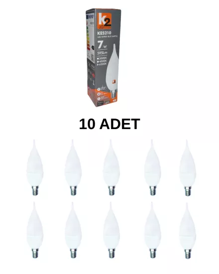 K2 KES210 Led Kıvrık Buji Ampul Beyaz Işık E14 Duy - 10’lu Paket 