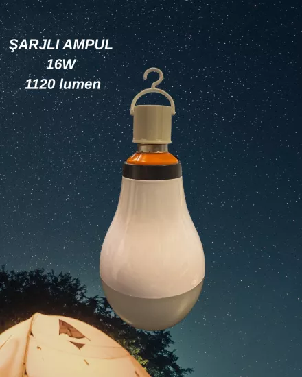 K2 KES077 Şarjlı Led Ampul 16W Beyaz Işık E27 Duy 