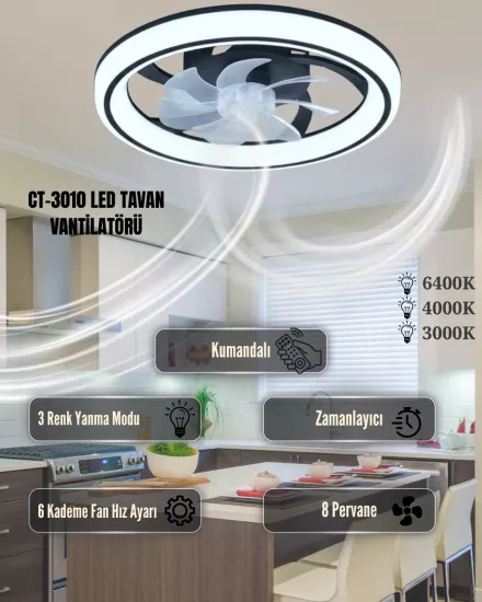 Cata CT-3010 Meltem Led Tavan Vantilatörü Kumandalı