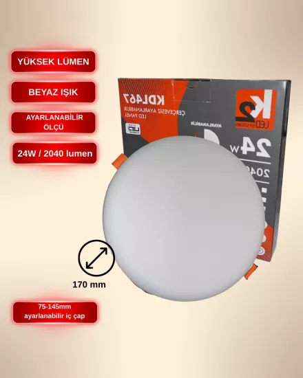 K2 KDL467 Çerçevesiz Ayarlanabilir Led Panel 24W Beyaz Işık 