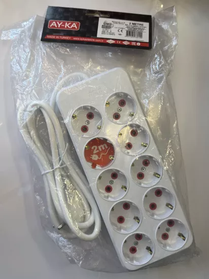 AYKA 10’lu Topraklı Grup Priz 2 Metre - (3X1,5mm2) 