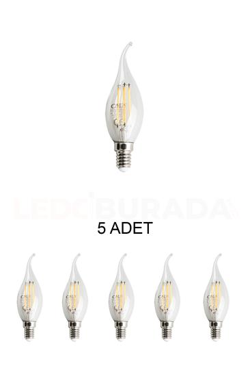 Cata CT-4064 Edison Led Kıvrık Buji Ampul 7W Günışığı (Sarı)- 5’li Paket  