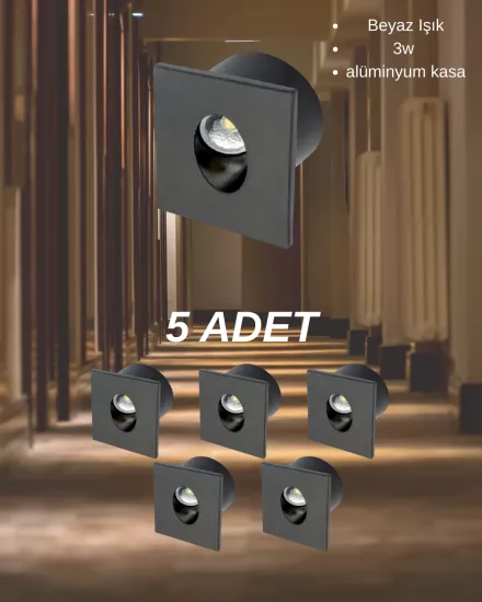 Cata CT-5179 Ledli Koridor Aydınlatması Siyah Kasa Beyaz Işık- 5’li Paket