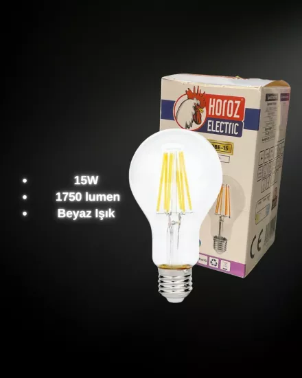Horoz 001-015-0015 Led Filament Ampul 15W Beyaz Işık E27 Duy 