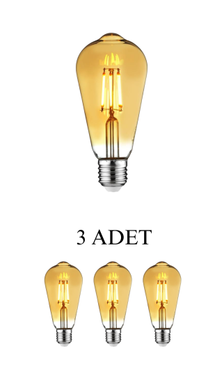  Horoz 001-029-0006 Led Rustik Ampul 6W E27 Duy Amber - 3’lü Paket 
