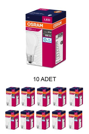 Osram 8.5W Led Value Ampul E27 Beyaz Işık - 10’lu Paket