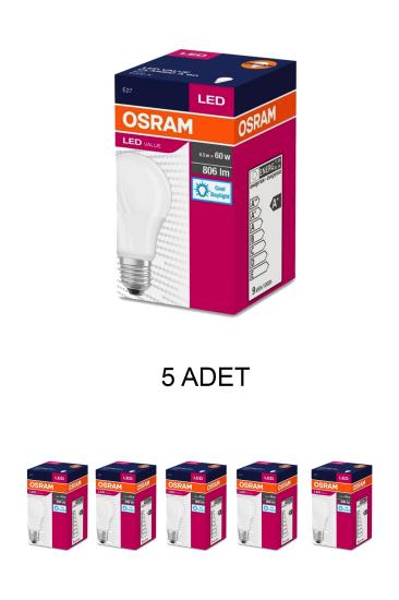 Osram 8.5W Led Value Ampul E27 Beyaz Işık - 5’li Paket 