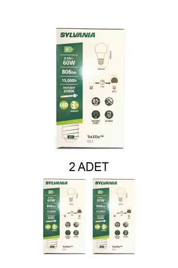 SYLVANIA-8.5W Led Ampul Beyaz Işık E27 Duy -  2’li Paket